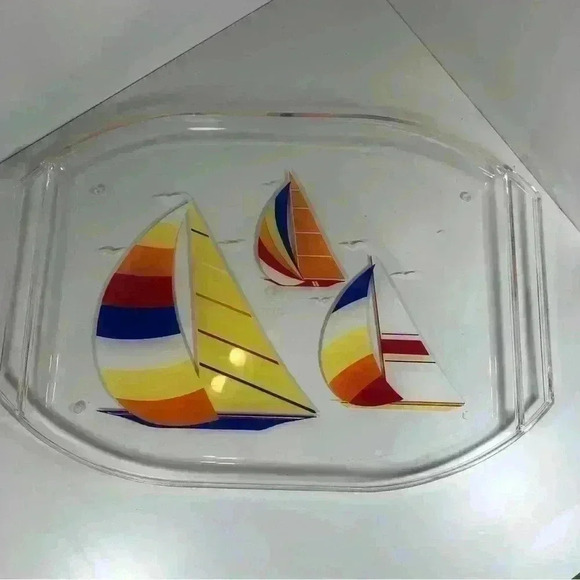 Vintage Culver ServeMates clear acrylic serving tray with sailboats and seagulls - Picture 2 of 6